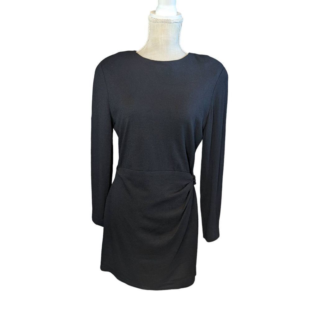 Henri Bendel New York Dress Women's 8 Vintage Black 100 Wool Zip Up Round Neck